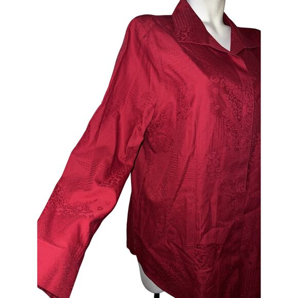 CHICO'S Top Sz XL (3) 16/18 Rust Red Button Animal Print LS No-Iron Blouse Shirt - Picture 3 of 7
